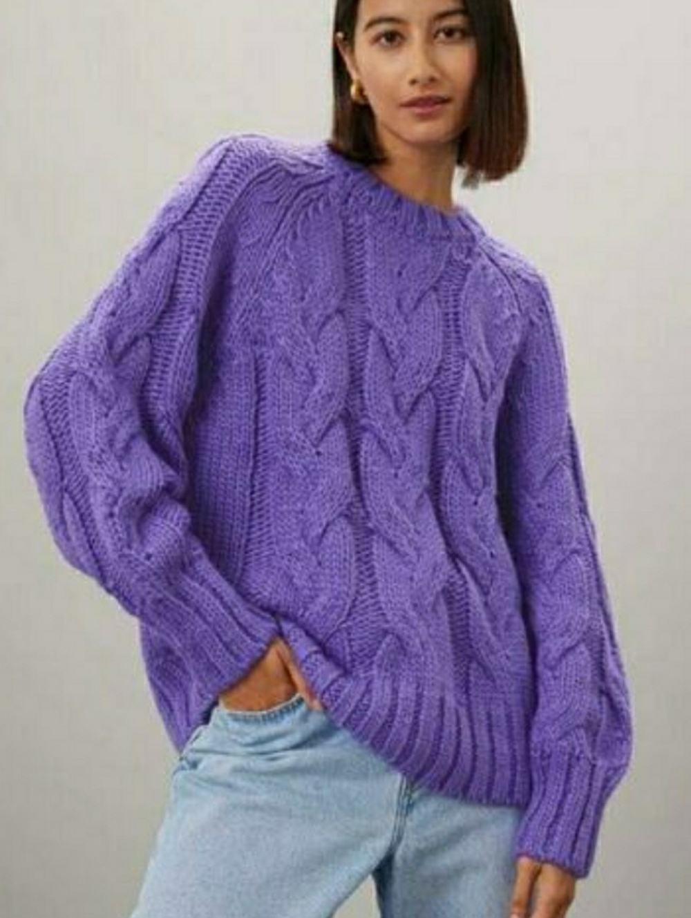 Love, Whit By Whitney Port Purple Chunky Cable Braid Knit Crew Neck Sweater Sz L
